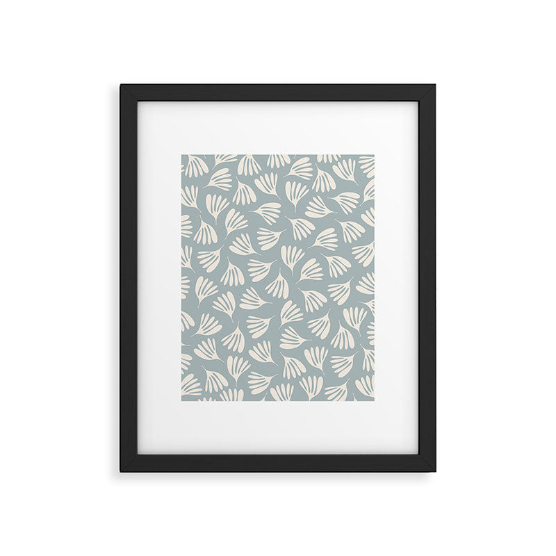 Wispy Leaves Contemporary Abstract Pattern in Light Blue-Gray and Cream Framed Art Print Gallery Image 5
