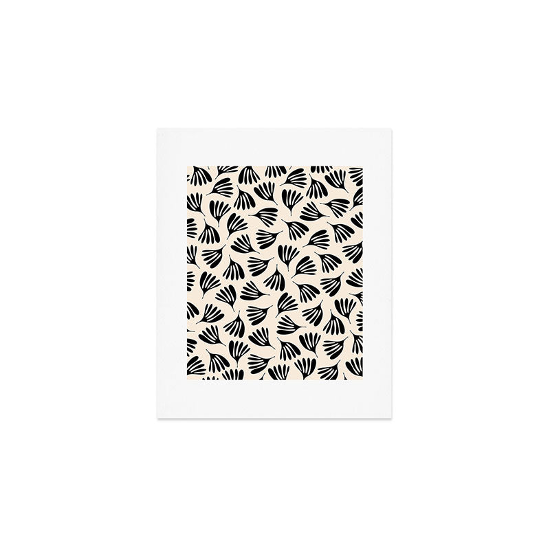 Wispy Leaves Contemporary Pattern in Black and Almond Cream Art Print Gallery Image 1