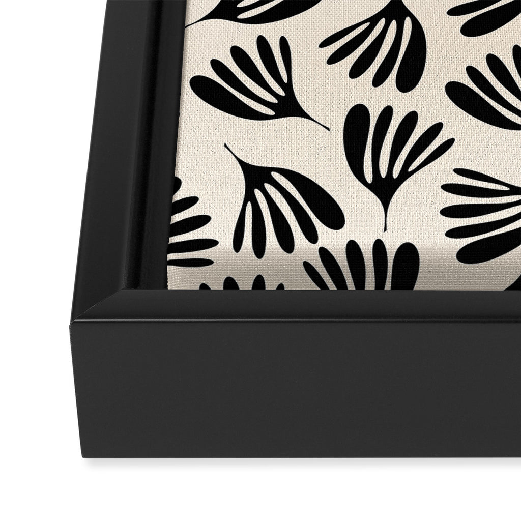 Wispy Leaves Contemporary Pattern in Black and Almond Cream Framed Canvas Print Gallery Image 3