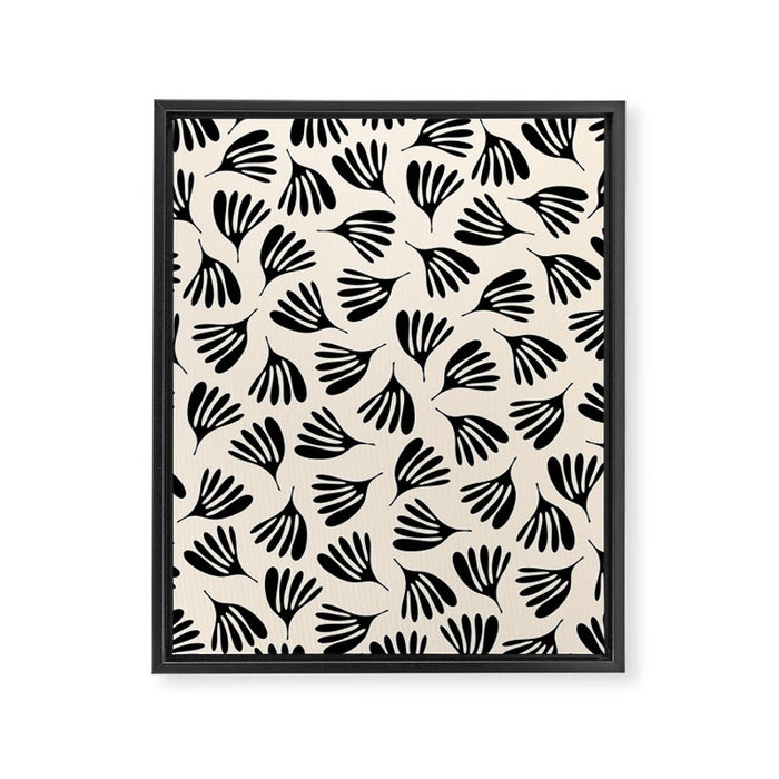 Wispy Leaves Contemporary Pattern in Black and Almond Cream Framed Canvas Print Gallery Image 1