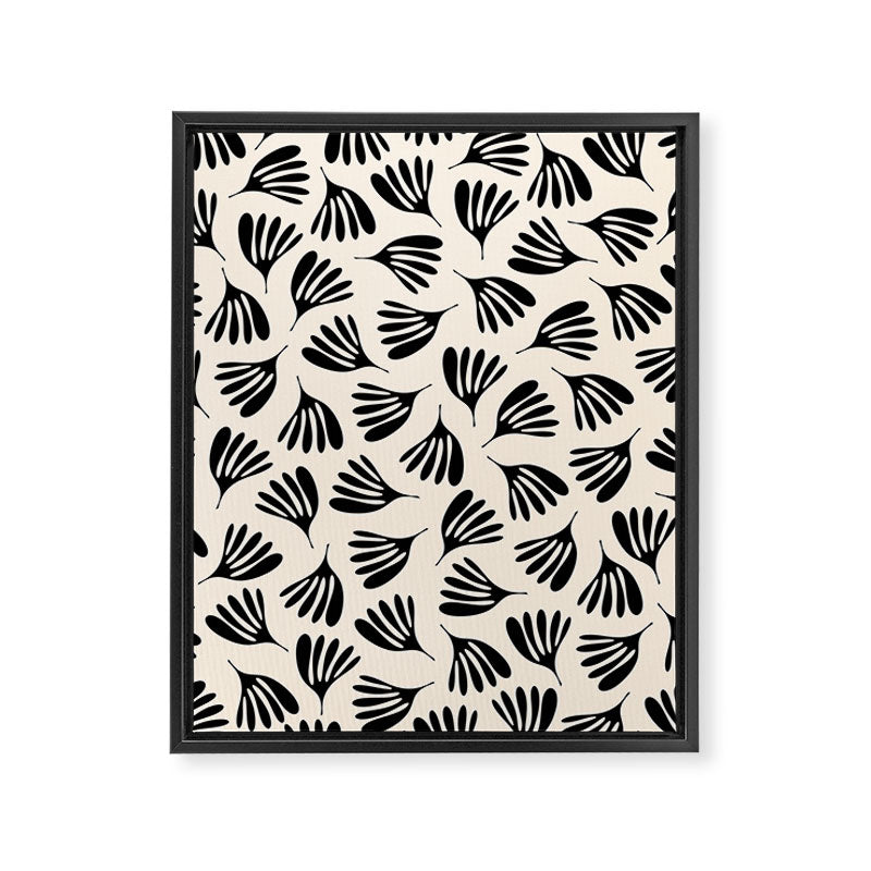 Wispy Leaves Contemporary Pattern in Black and Almond Cream Framed Canvas Print Gallery Image 6