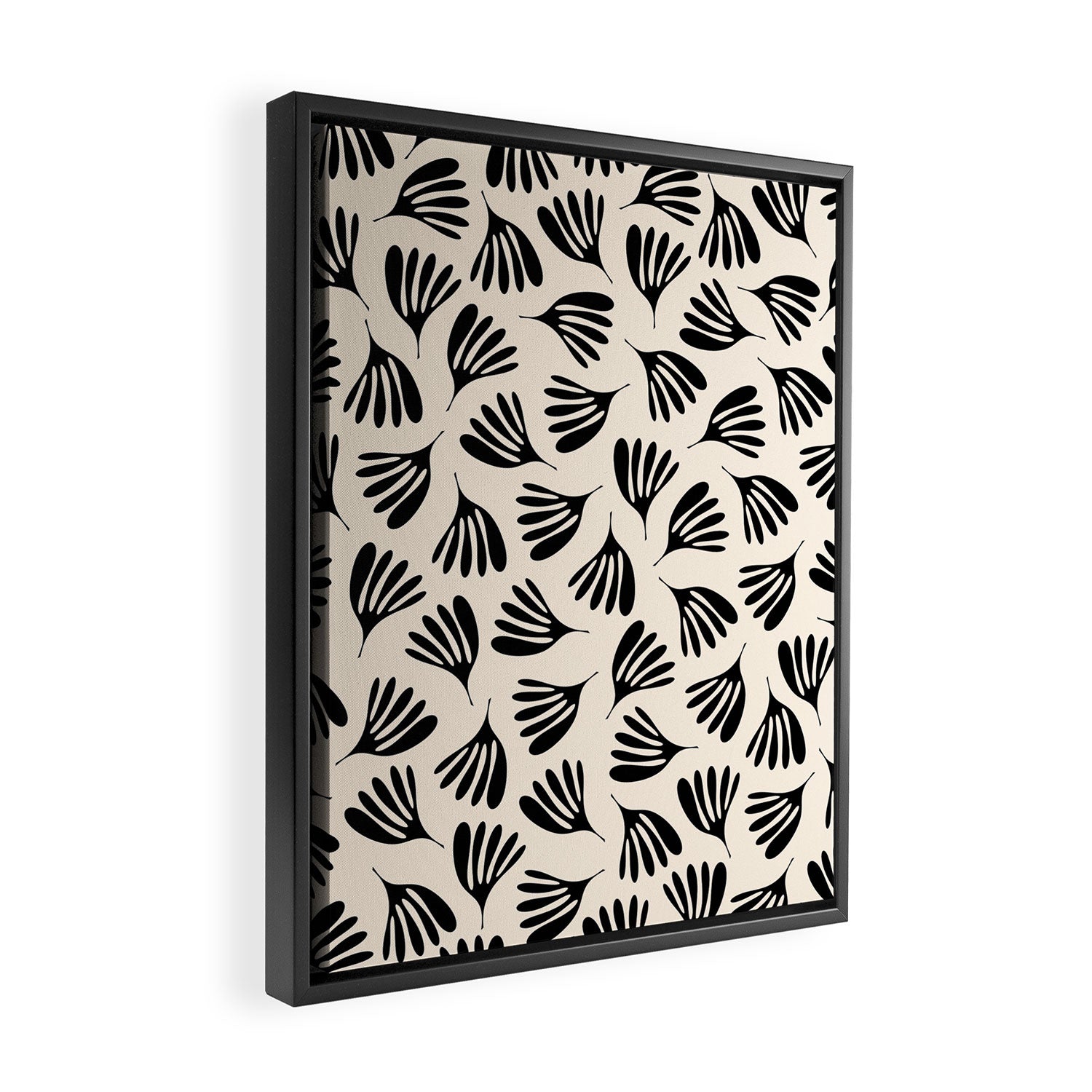 Wispy Leaves Contemporary Pattern in Black and Almond Cream Framed Canvas Print Gallery Image 2
