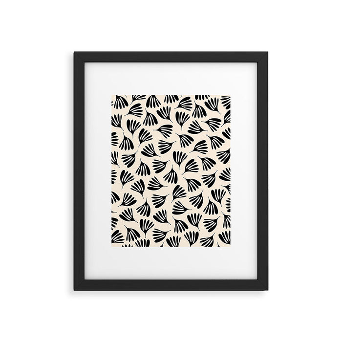 Wispy Leaves Contemporary Pattern in Black and Almond Cream Framed Art Print Gallery Image 1