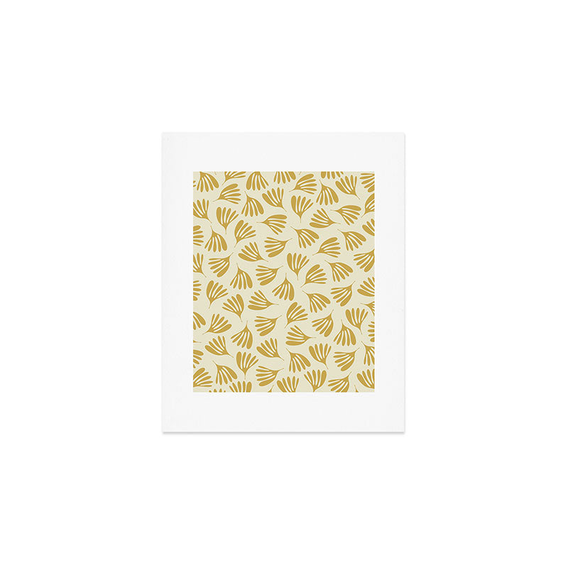 Wispy Leaves Contemporary Pattern in Mustard Gold and Cream Art Print Gallery Image 1