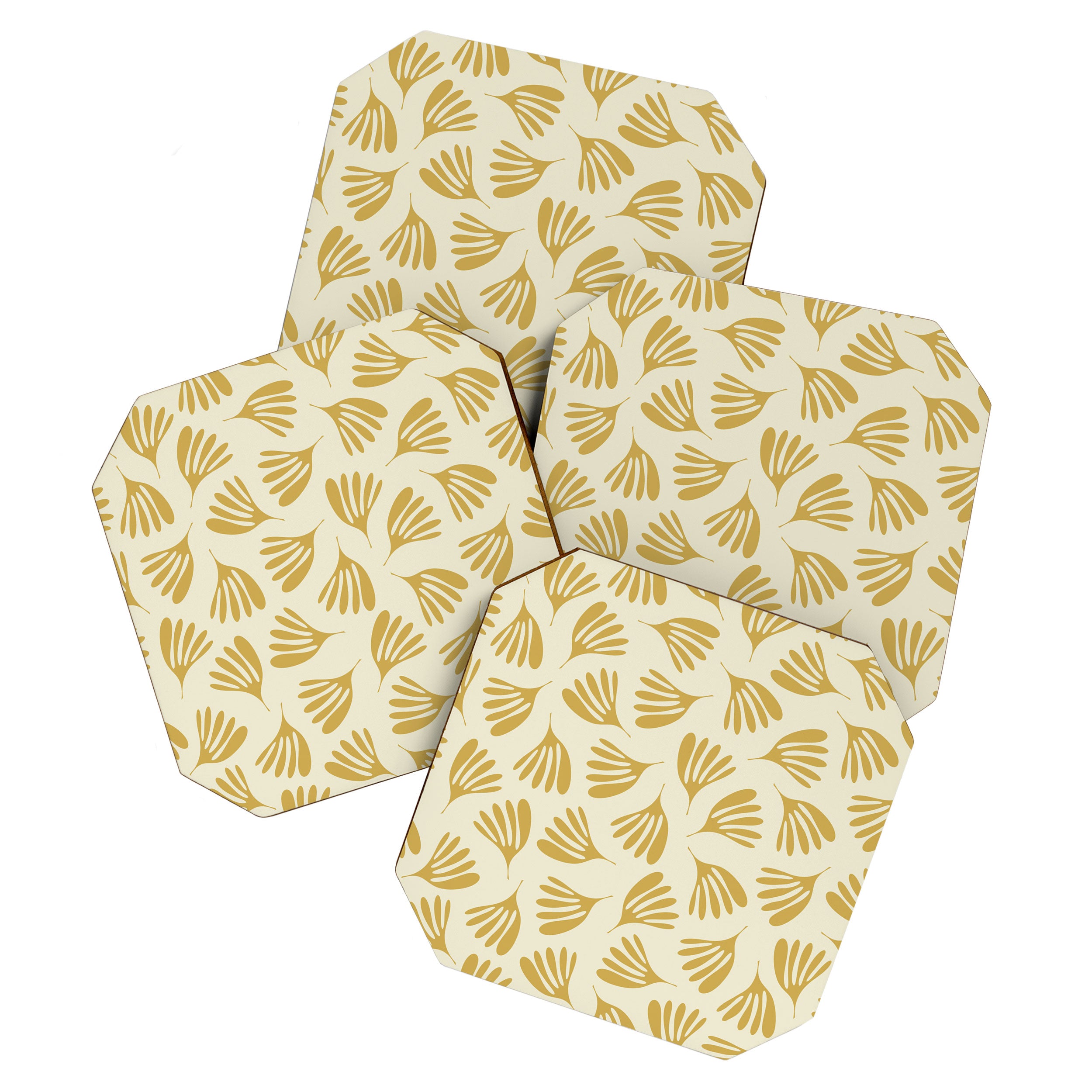 Wispy Leaves Contemporary Pattern in Mustard Gold and Cream Coaster Gallery Image 1