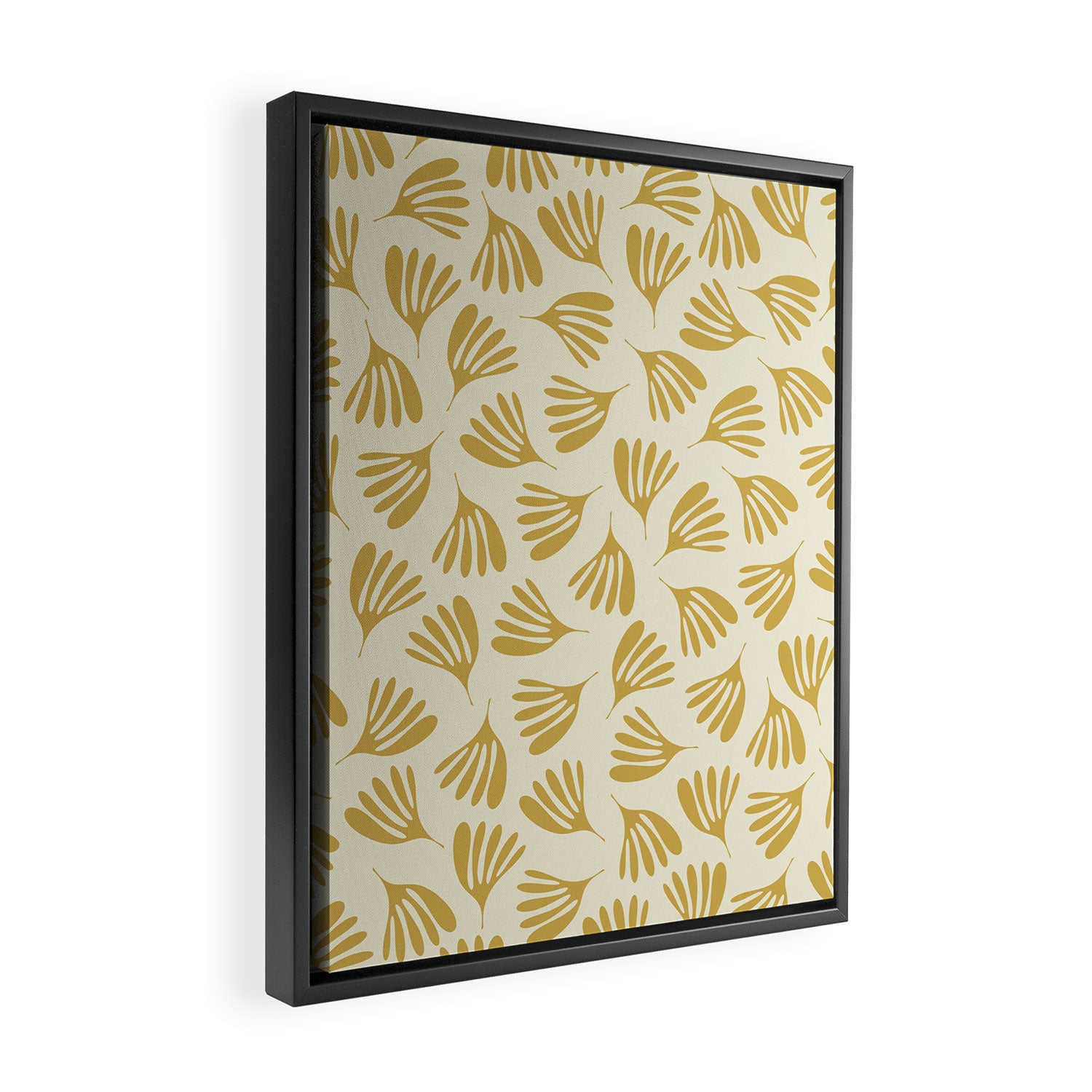 Wispy Leaves Contemporary Pattern in Mustard Gold and Cream Framed Canvas Print Gallery Image 2