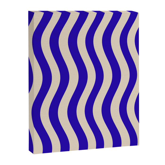 Wobbly Pop Stripes Pattern in Cobalt Blue and Beige Canvas Print Gallery Image 1