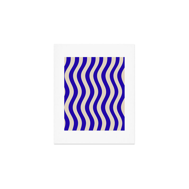 Wobbly Pop Stripes Pattern in Cobalt Blue and Beige Art Print Gallery Image 1