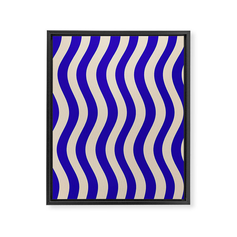 Wobbly Pop Stripes Pattern in Cobalt Blue and Beige Framed Canvas Print Gallery Image 8
