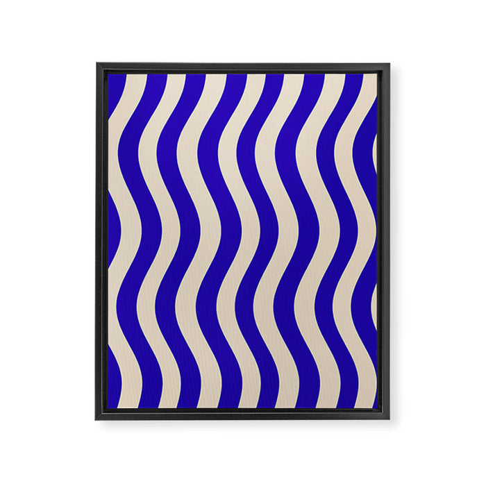 Wobbly Pop Stripes Pattern in Cobalt Blue and Beige Framed Canvas Print Gallery Image 1