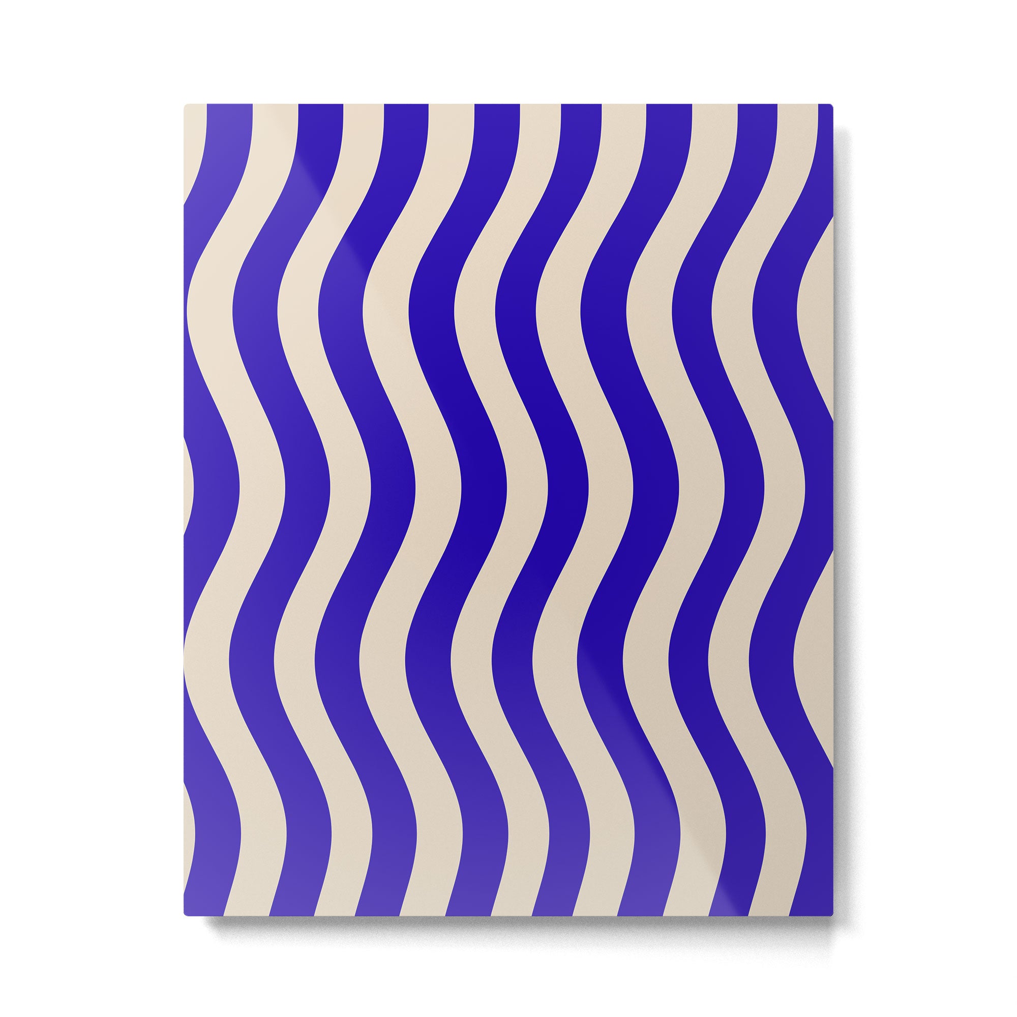 Wobbly Pop Stripes Pattern in Cobalt Blue and Beige Metal Print Gallery Image 6