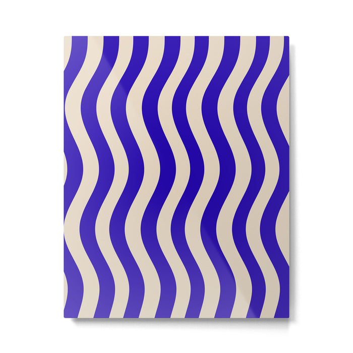 Wobbly Pop Stripes Pattern in Cobalt Blue and Beige Metal Print Gallery Image 1