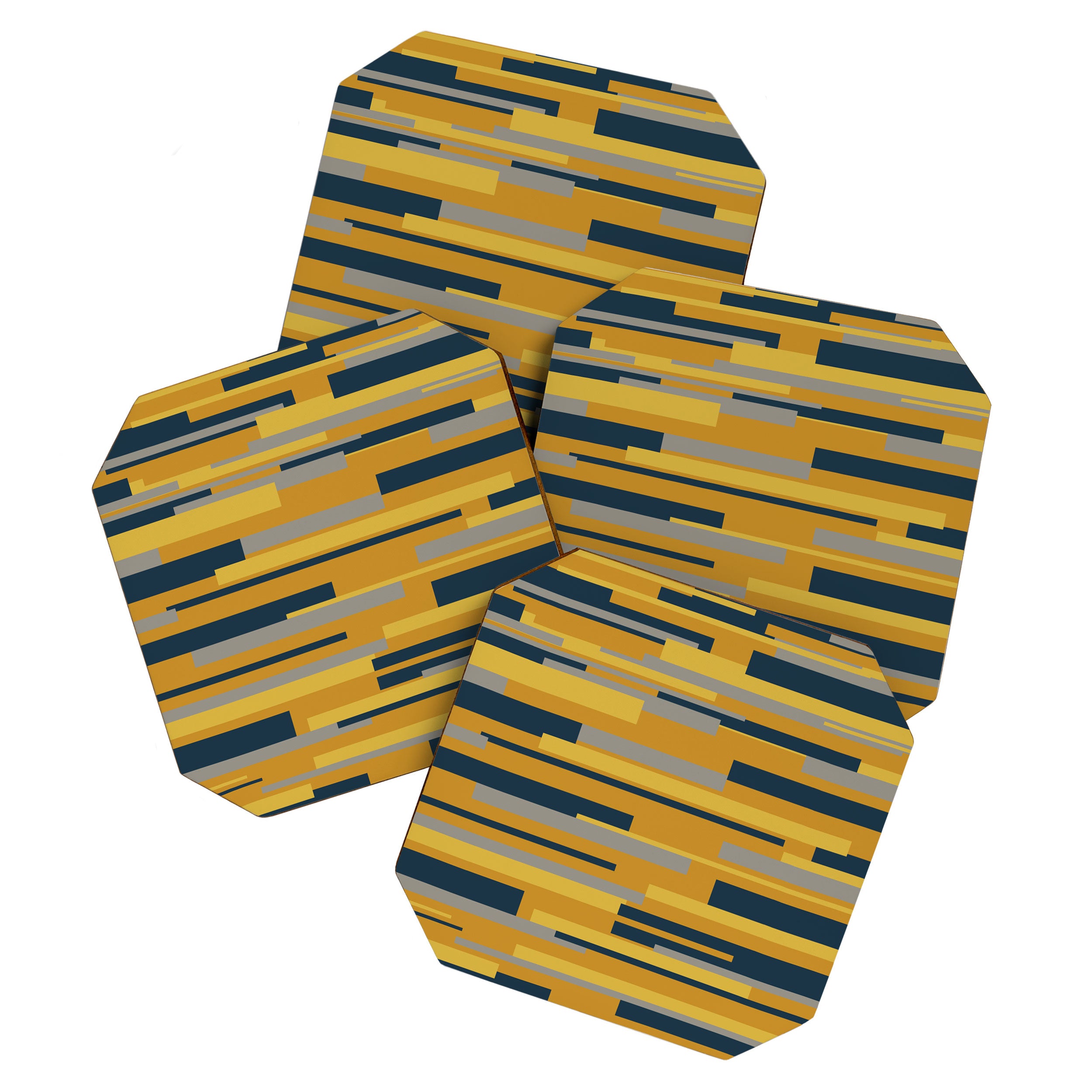 Wright 3 Geometric Midcentury Modern Pattern in Navy Blue, Mustard, and Gray Coaster Gallery Image 1