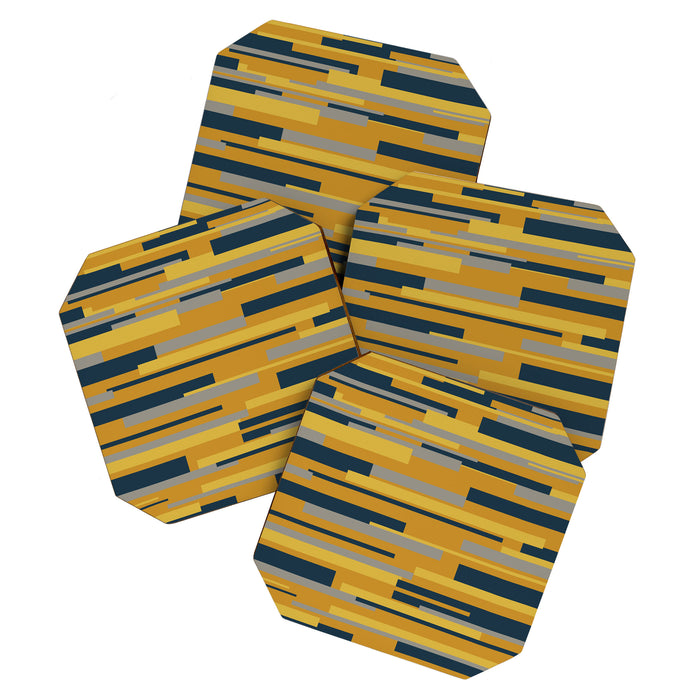 Wright 3 Geometric Midcentury Modern Pattern in Navy Blue, Mustard, and Gray Coaster Gallery Image 1