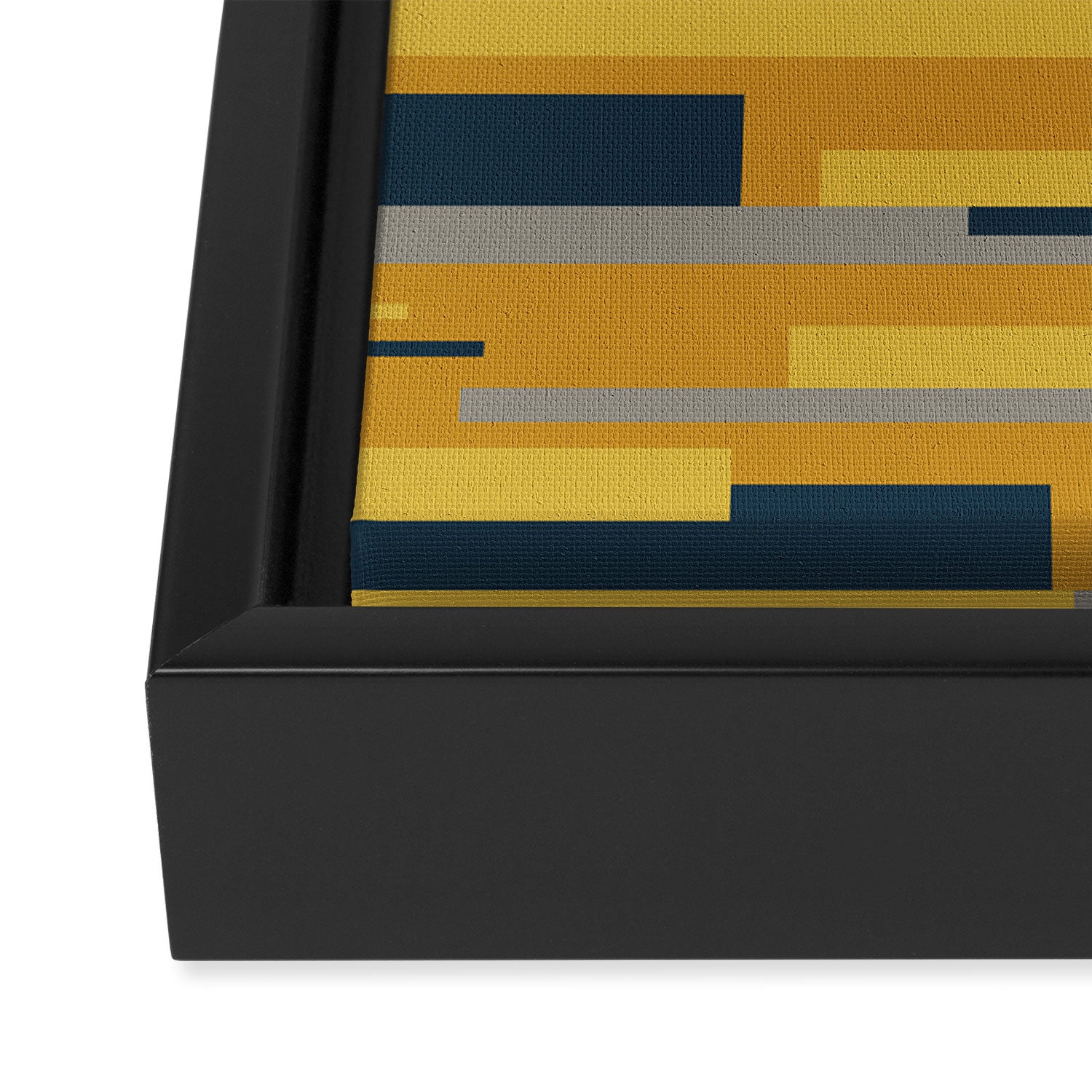 Wright 3 Geometric Midcentury Modern Pattern in Navy Blue, Mustard, and Gray Framed Canvas Print Gallery Image 3