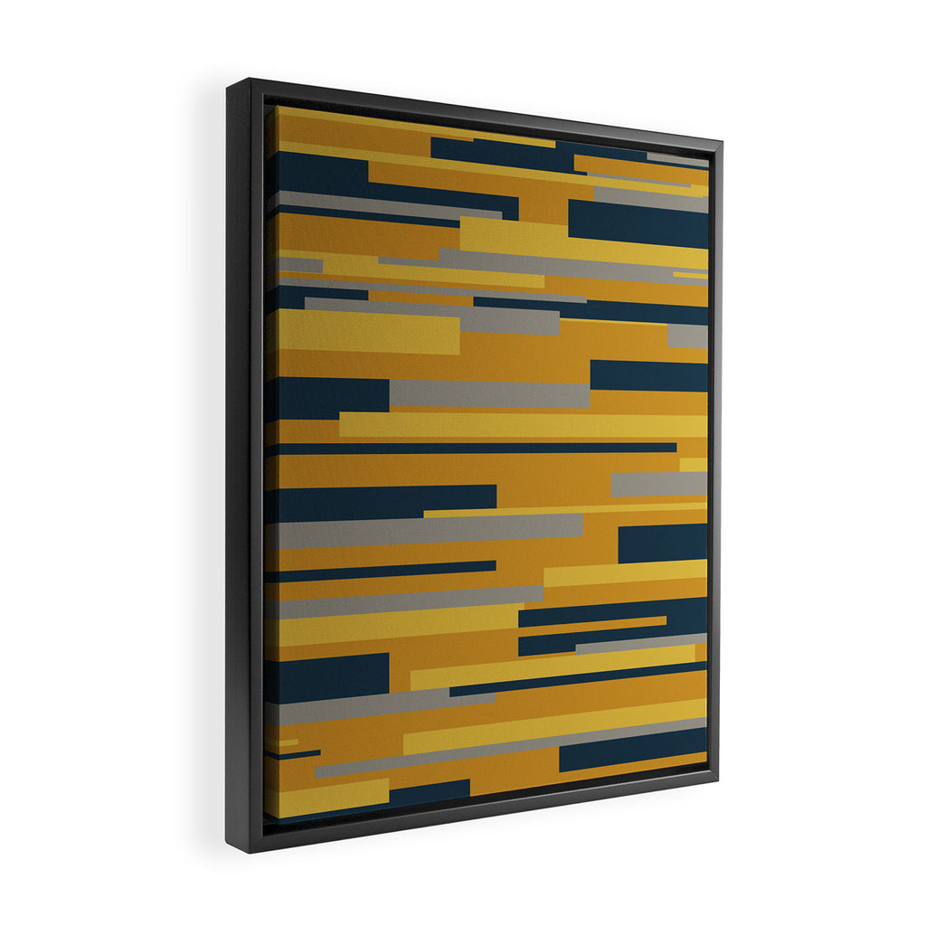 Wright 3 Geometric Midcentury Modern Pattern in Navy Blue, Mustard, and Gray Framed Canvas Print Gallery Image 2