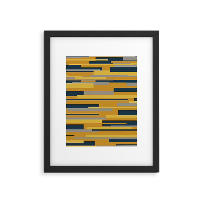 Wright 3 Geometric Midcentury Modern Pattern in Navy Blue, Mustard, and Gray Framed Art Print Gallery Image 1