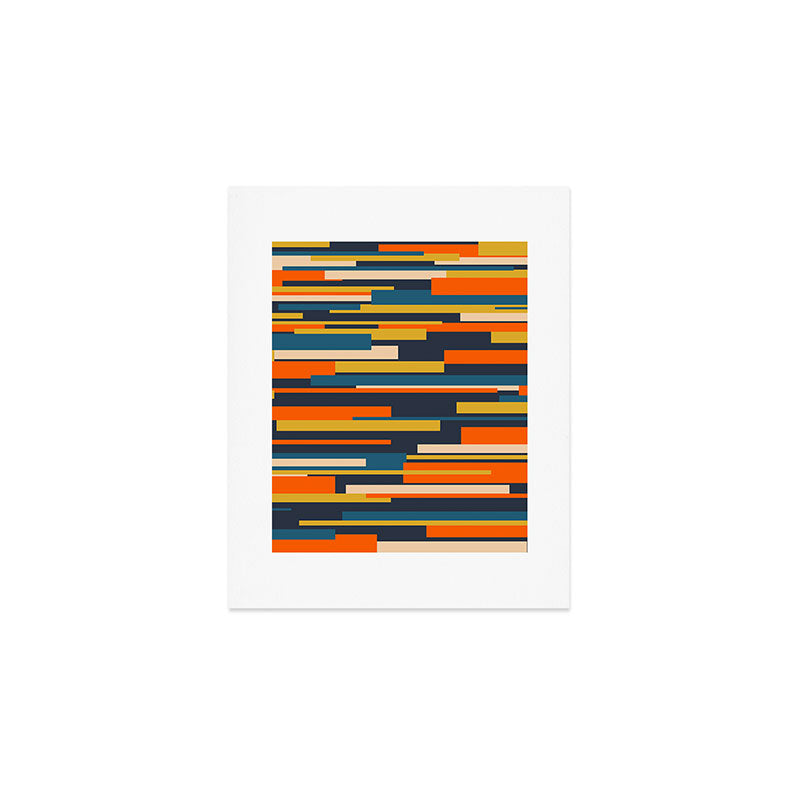 Wright Geometric Mid Century Modern Abstract Pattern Blue Orange Mustard Art Print Gallery Image 1
