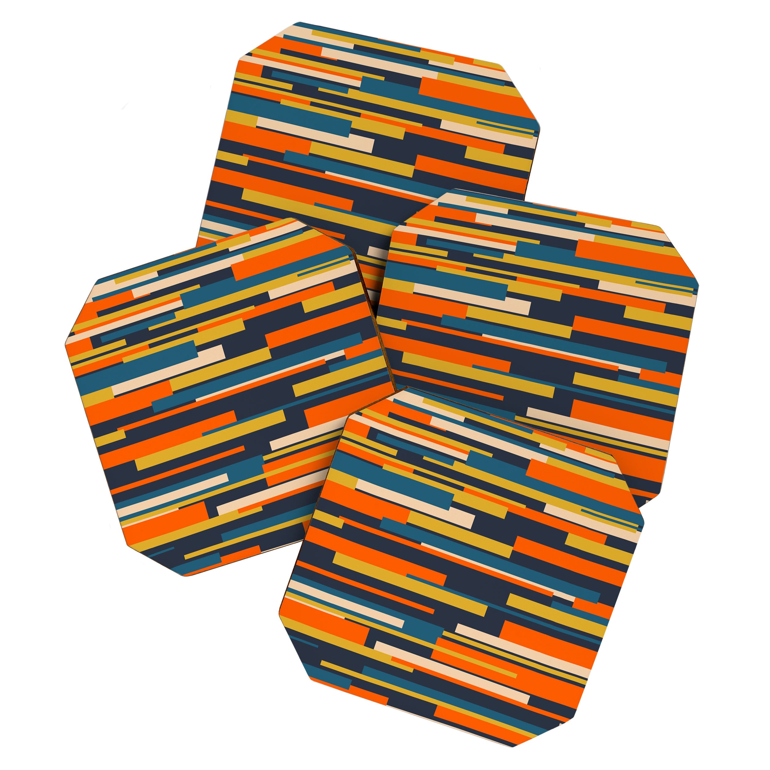 Wright Geometric Mid Century Modern Abstract Pattern Blue Orange Mustard Coaster Gallery Image 1