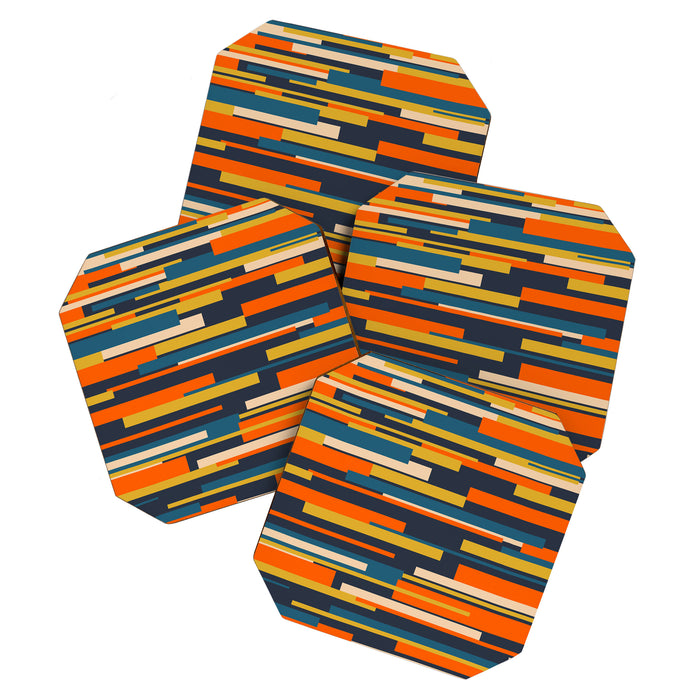 Wright Geometric Mid Century Modern Abstract Pattern Blue Orange Mustard Coaster Gallery Image 1