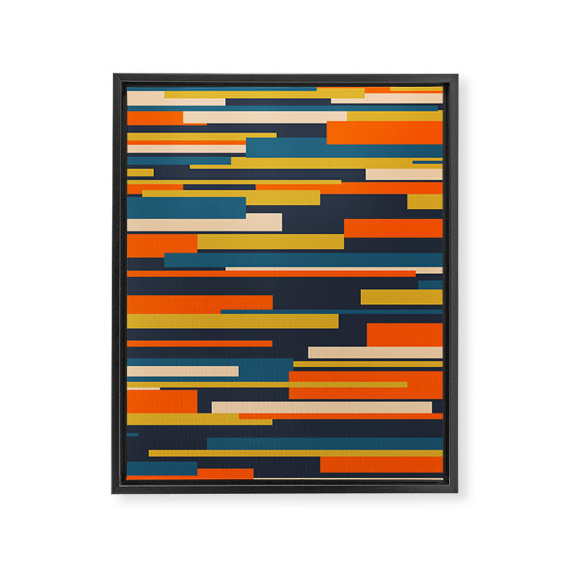 Wright Geometric Mid Century Modern Abstract Pattern Blue Orange Mustard Framed Canvas Print Gallery Image 8