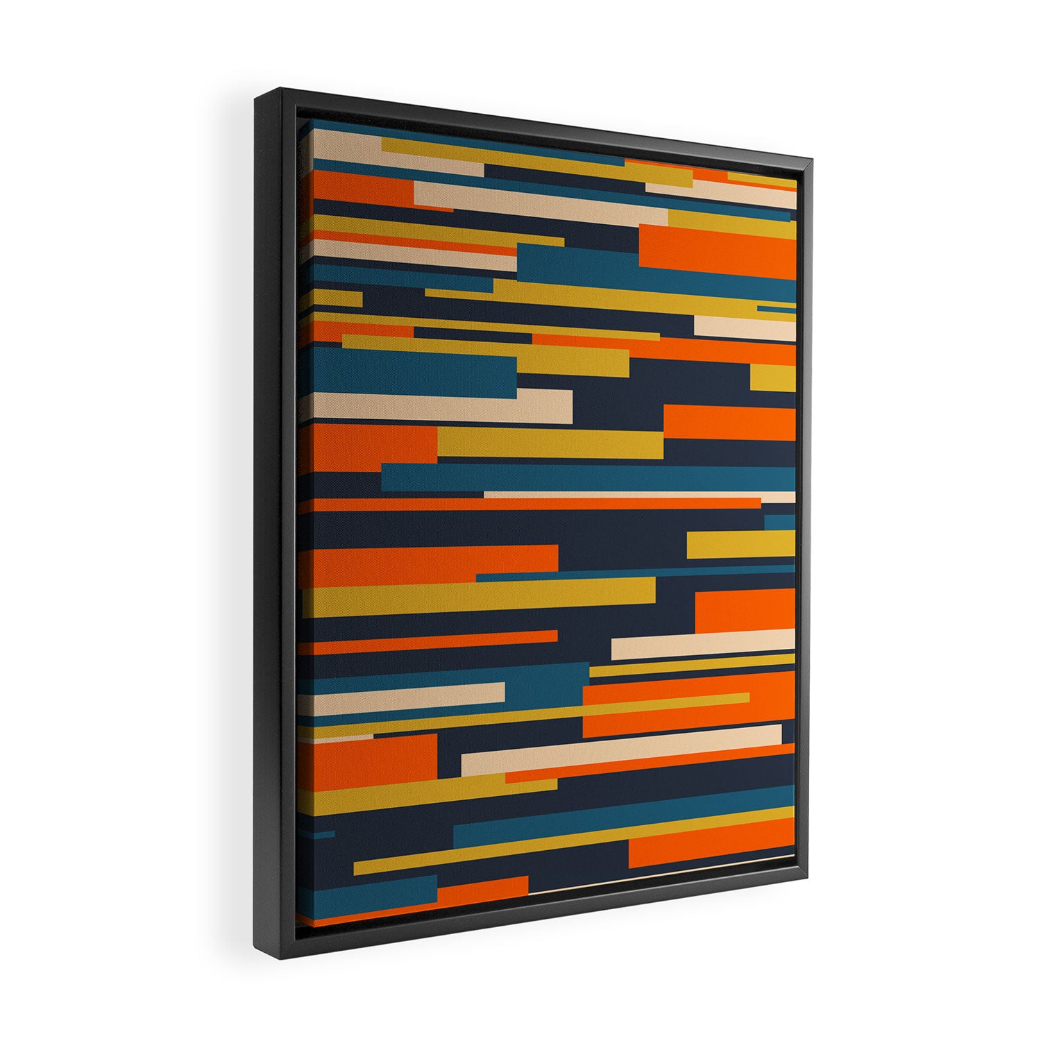 Wright Geometric Mid Century Modern Abstract Pattern Blue Orange Mustard Framed Canvas Print Gallery Image 2