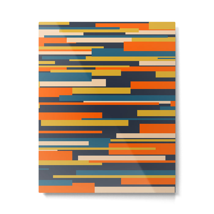 Wright Geometric Mid Century Modern Abstract Pattern Blue Orange Mustard Metal Print Gallery Image 1