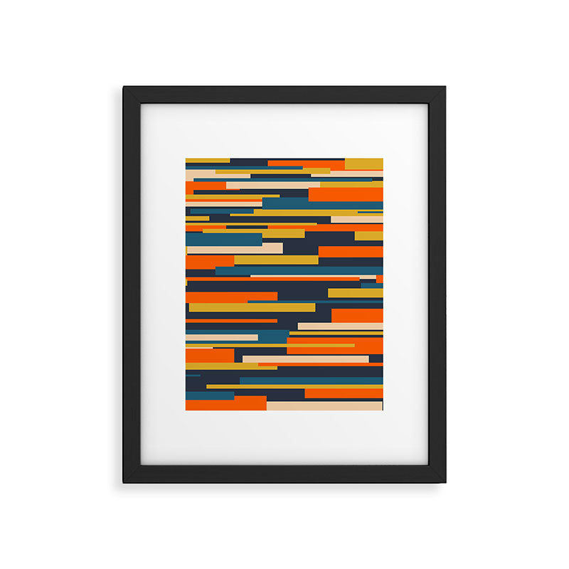 Wright Geometric Mid Century Modern Abstract Pattern Blue Orange Mustard Framed Art Print Gallery Image 4