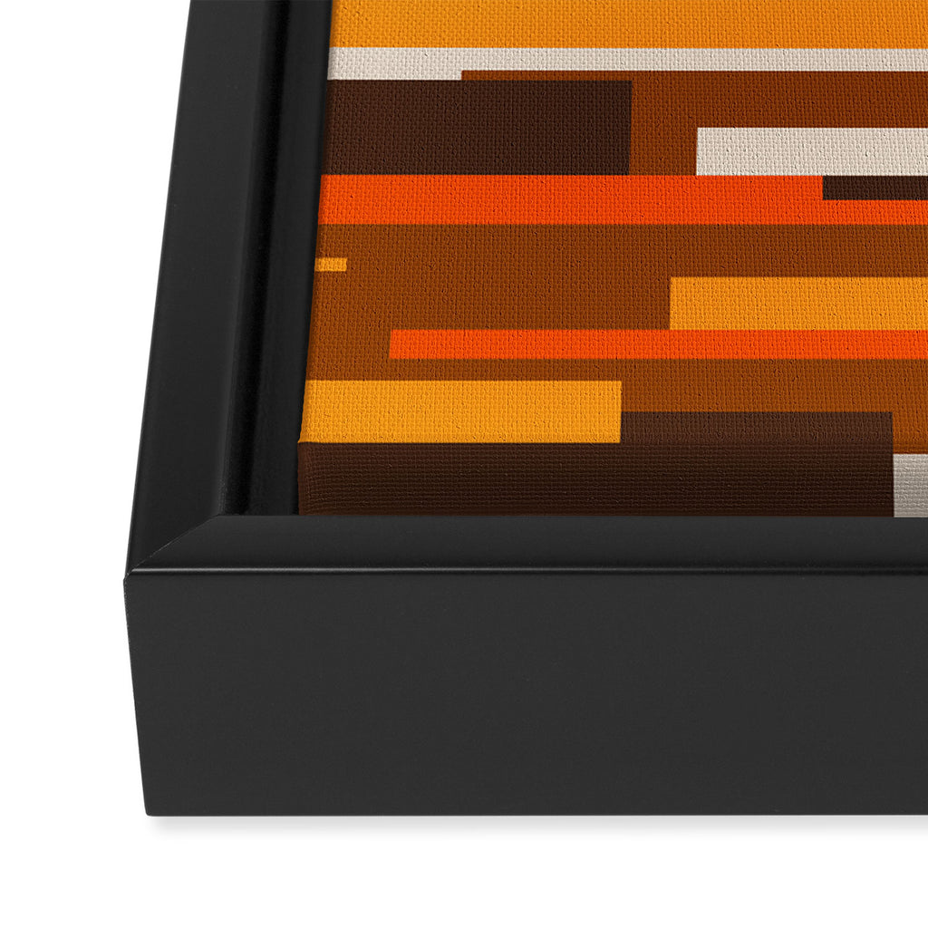 Wright Mid Century Modern Geometric Abstract Pattern in Retro 70s Brown and Orange Framed Canvas Print Gallery Image 3