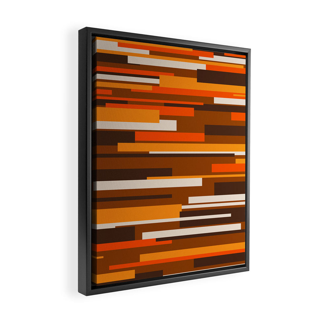 Wright Mid Century Modern Geometric Abstract Pattern in Retro 70s Brown and Orange Framed Canvas Print Gallery Image 2
