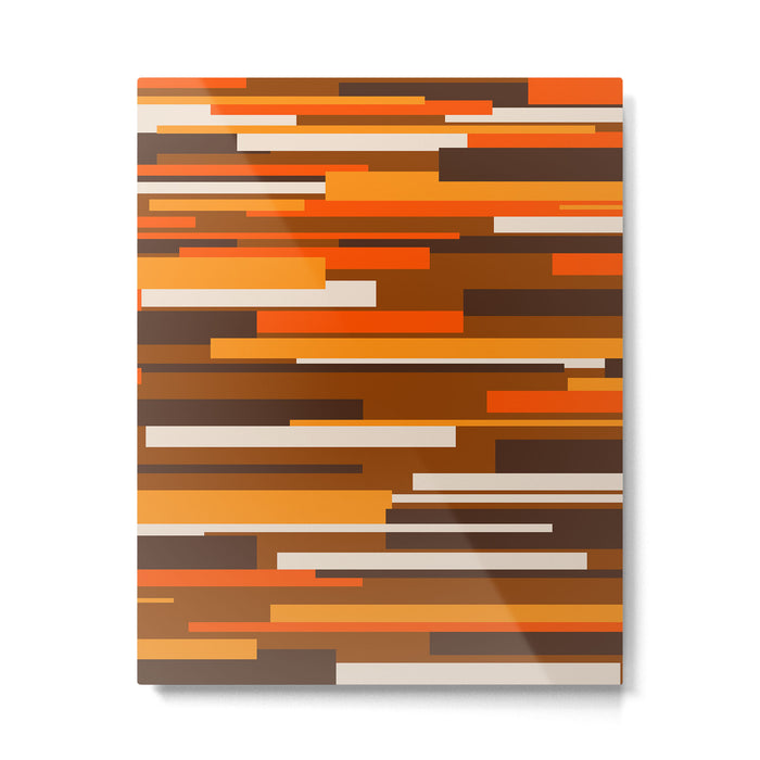 Wright Mid Century Modern Geometric Abstract Pattern in Retro 70s Brown and Orange Metal Print Gallery Image 1