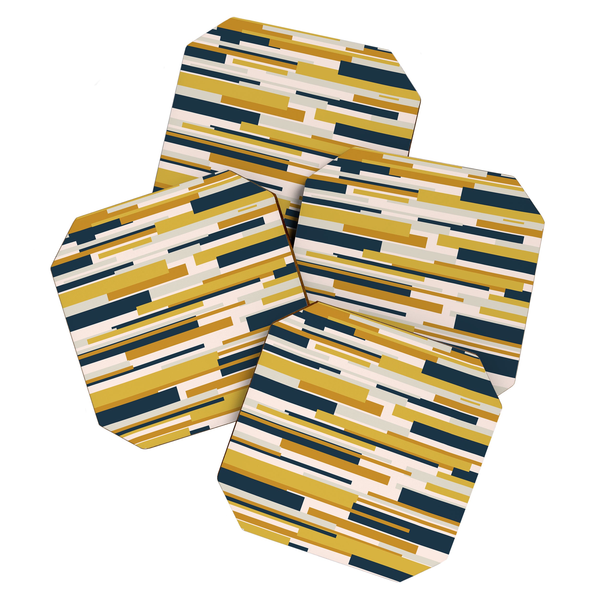 Wright Mid-Century Modern Abstract in Mustard Yellow, Navy Blue, Pale Blush Coaster Gallery Image 1