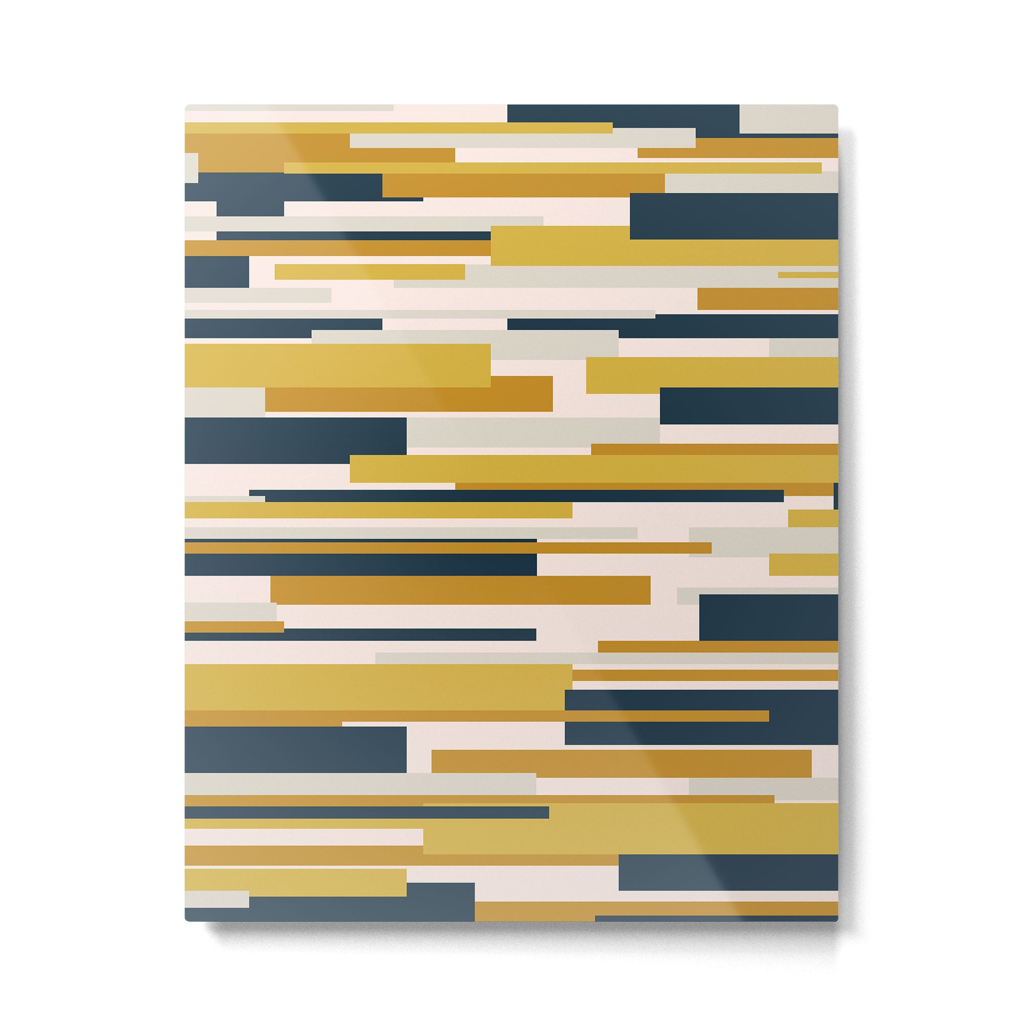Wright Mid-Century Modern Abstract in Mustard Yellow, Navy Blue, Pale Blush Metal Print Gallery Image 6