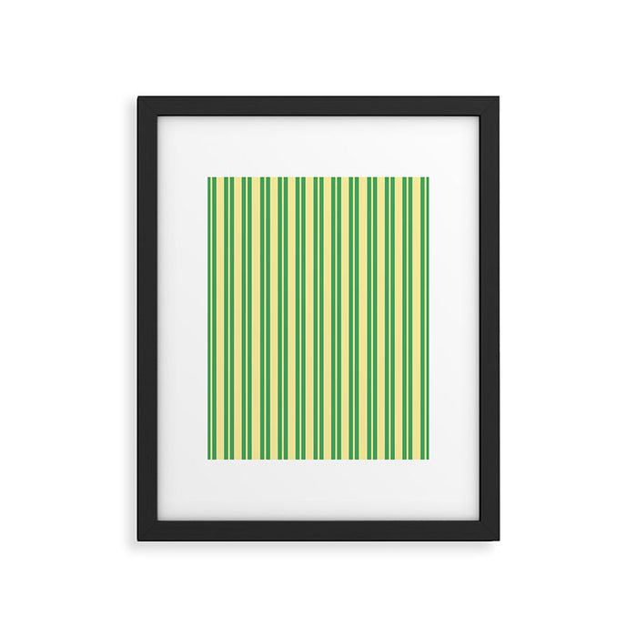 Yellow and Green Stripes Classic Double Stripe Vertical Pattern Framed Art Print Gallery Image 1
