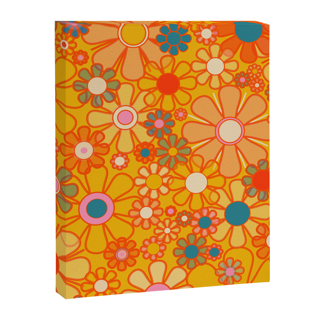Yellow Retro Garden Flowers Vintage 60s 70s Aesthetic Floral Pattern Canvas Print Gallery Image 8