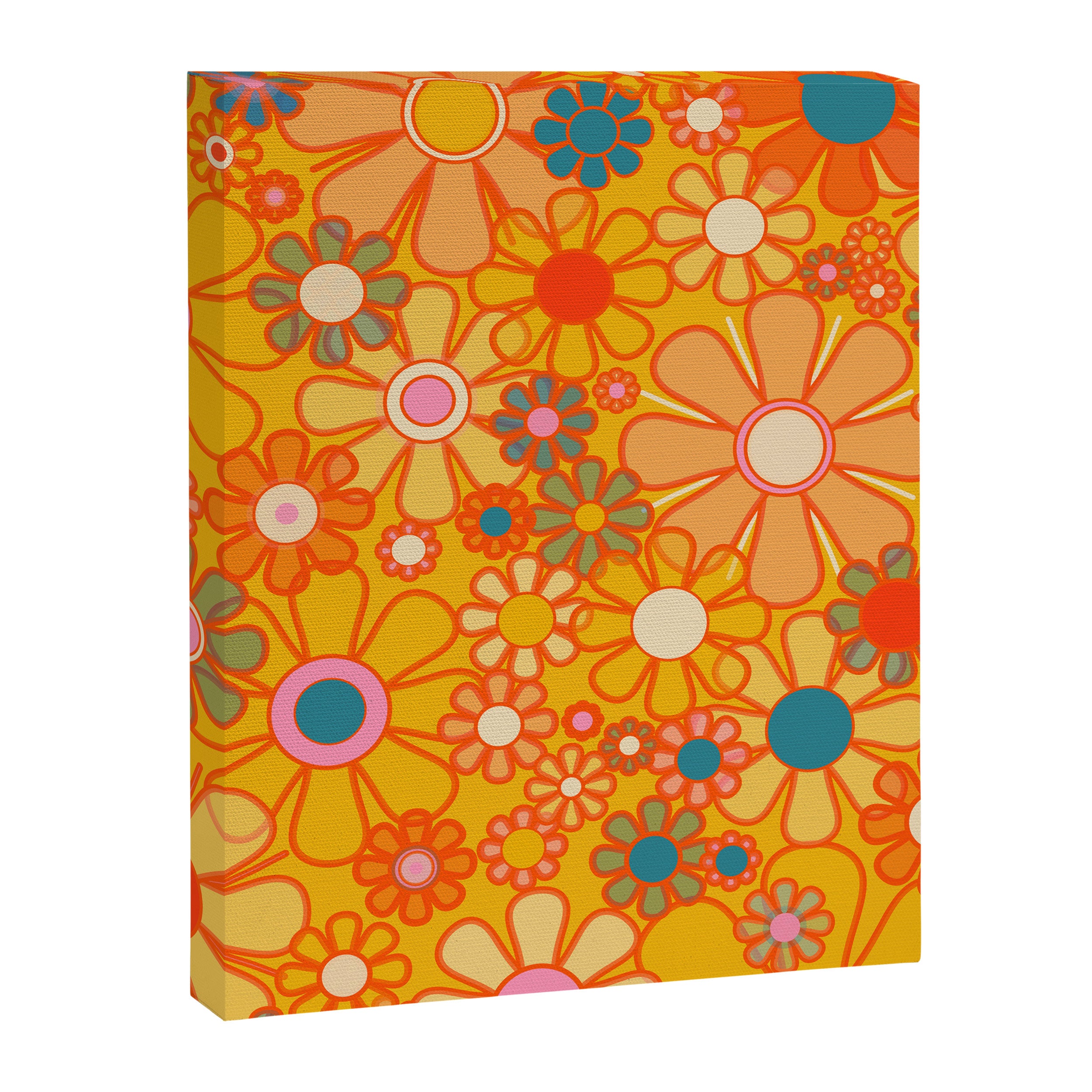 Yellow Retro Garden Flowers Vintage 60s 70s Aesthetic Floral Pattern Canvas Print Gallery Image 8