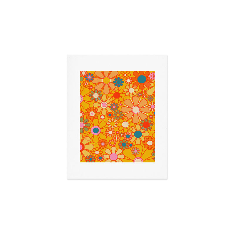 Yellow Retro Garden Flowers Vintage 60s 70s Aesthetic Floral Pattern Art Print Gallery Image 1