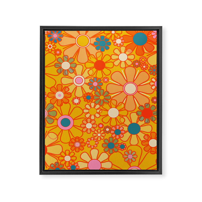 Yellow Retro Garden Flowers Vintage 60s 70s Aesthetic Floral Pattern Framed Canvas Print Gallery Image 1