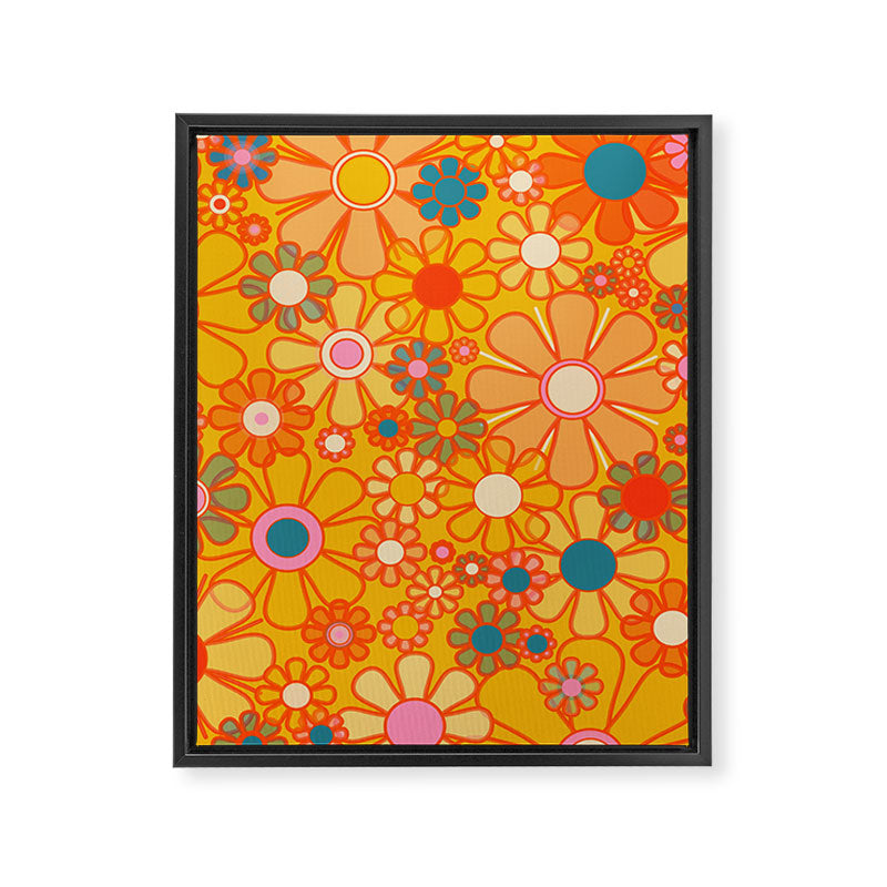 Yellow Retro Garden Flowers Vintage 60s 70s Aesthetic Floral Pattern Framed Canvas Print Gallery Image 8