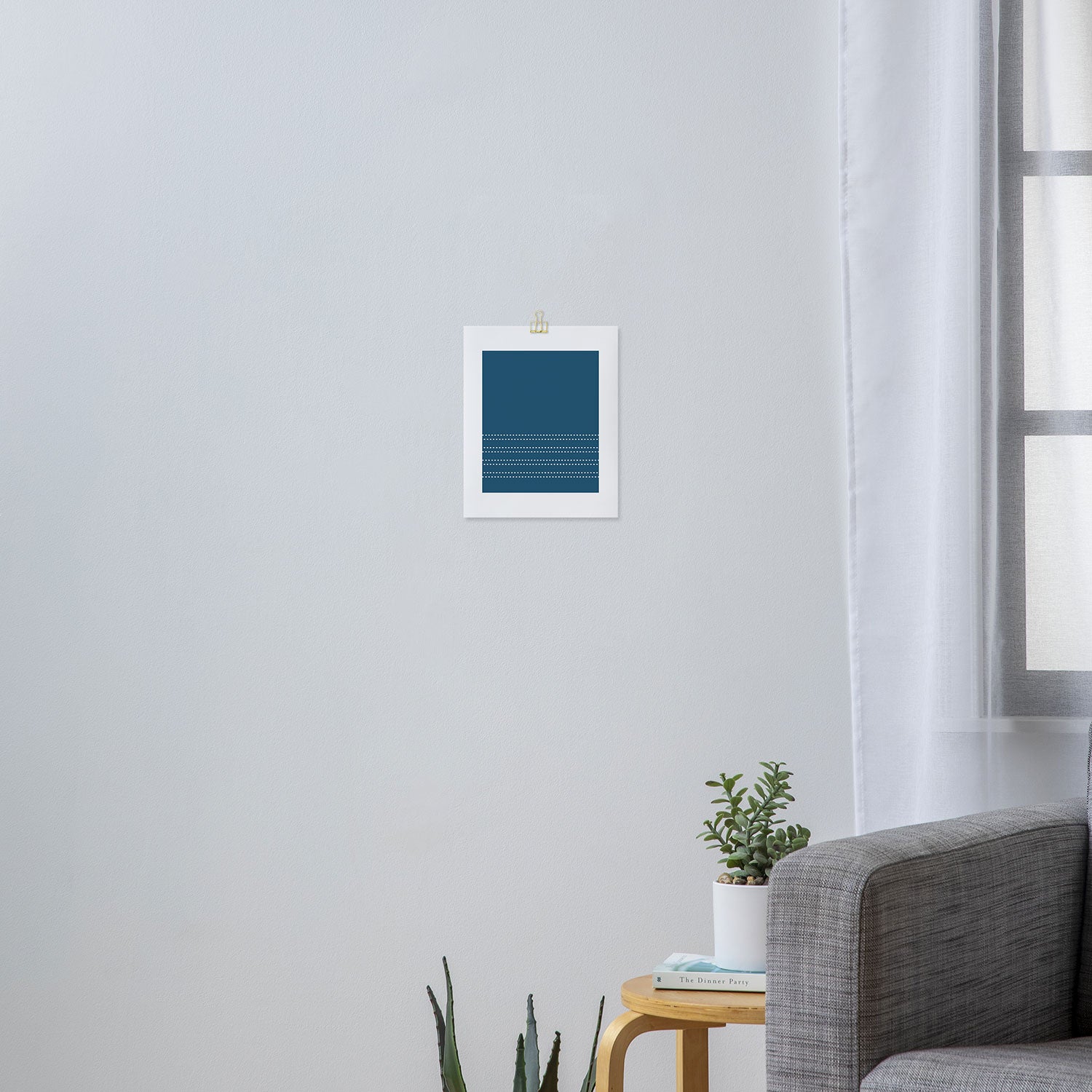 Zoe Dotted Smudge Stripes Minimalist Pattern in Aegean Blue and White Art Print Gallery Image 3