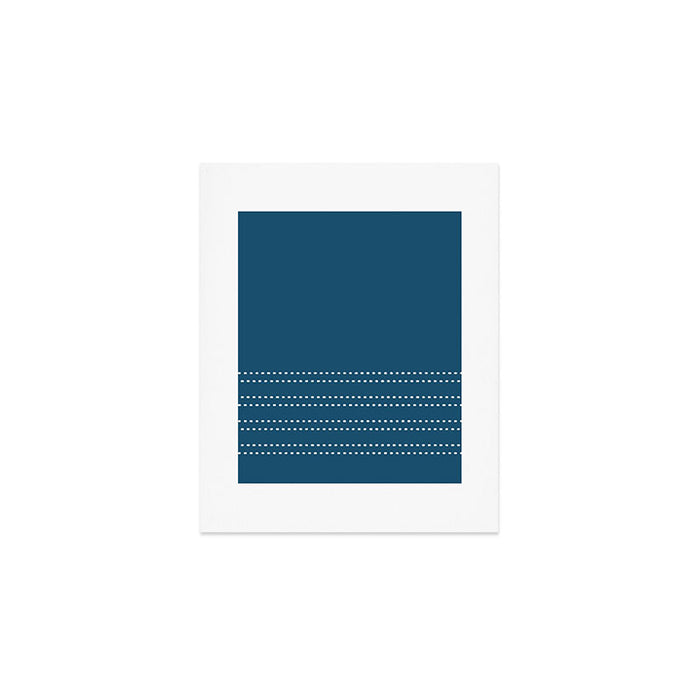 Zoe Dotted Smudge Stripes Minimalist Pattern in Aegean Blue and White Art Print Gallery Image 1