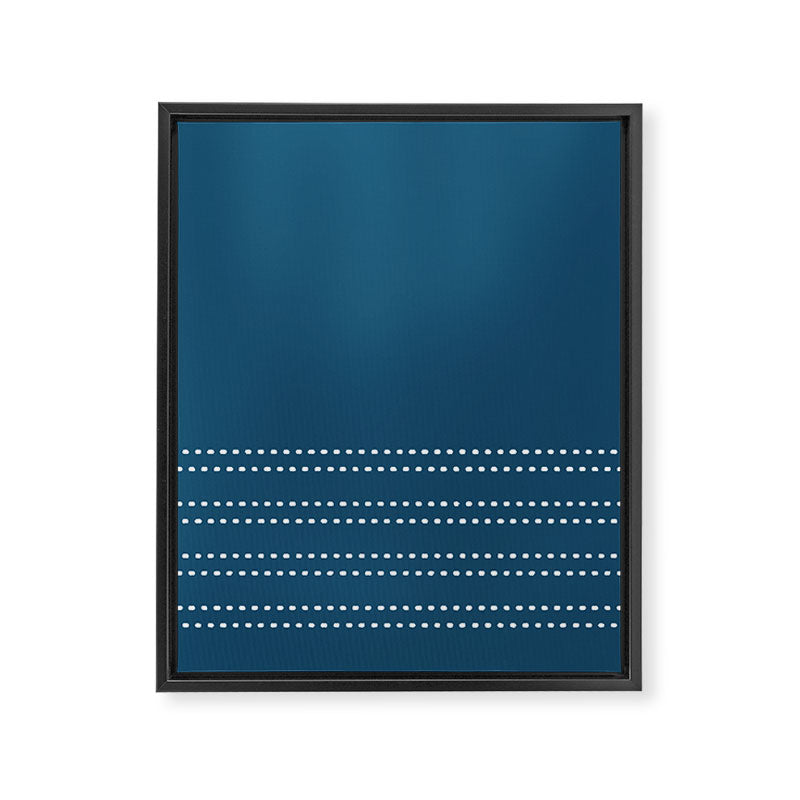 Zoe Dotted Smudge Stripes Minimalist Pattern in Aegean Blue and White Framed Canvas Print Gallery Image 8