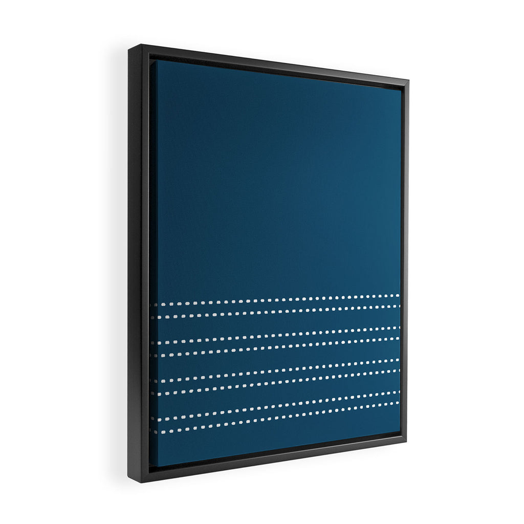Zoe Dotted Smudge Stripes Minimalist Pattern in Aegean Blue and White Framed Canvas Print Gallery Image 2