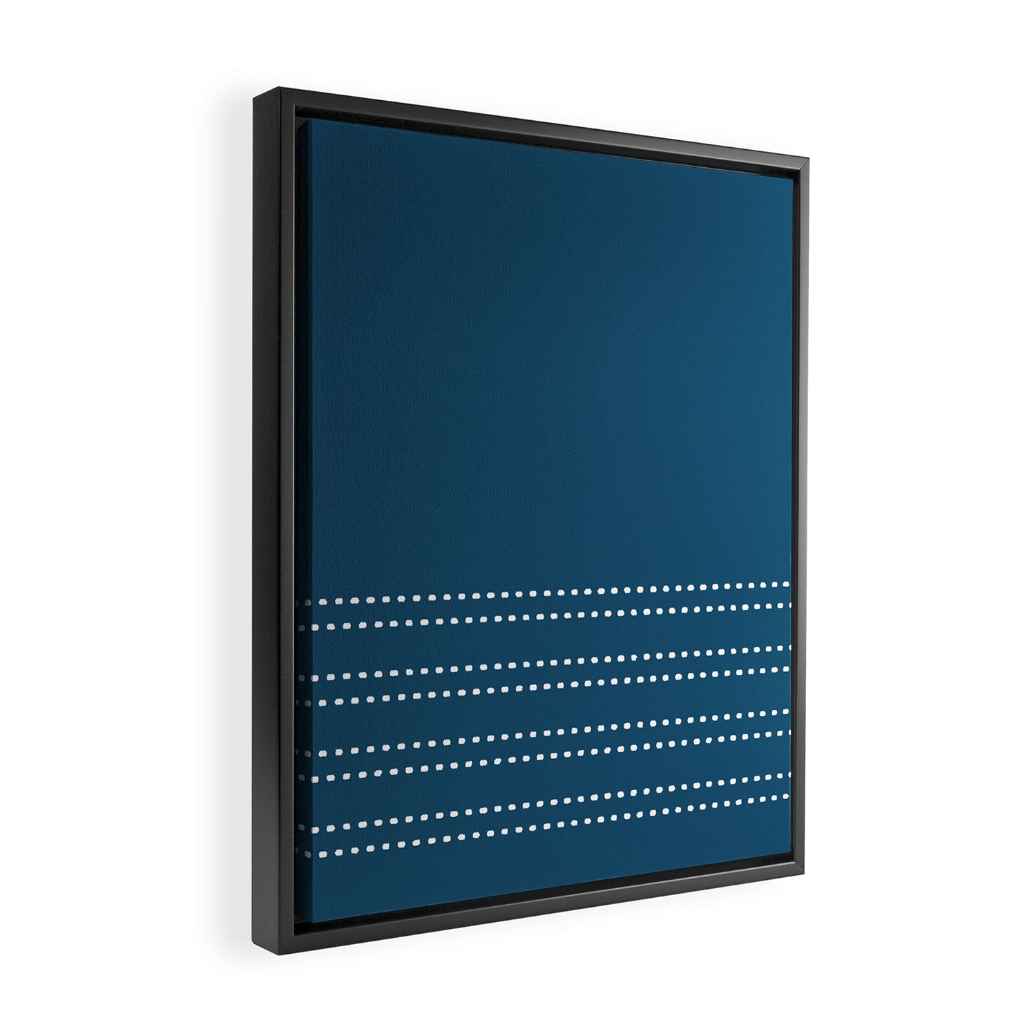 Zoe Dotted Smudge Stripes Minimalist Pattern in Aegean Blue and White Framed Canvas Print Gallery Image 2