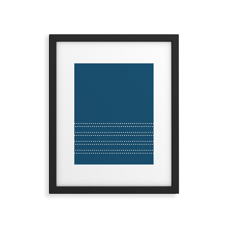 Zoe Dotted Smudge Stripes Minimalist Pattern in Aegean Blue and White Framed Art Print Gallery Image 6