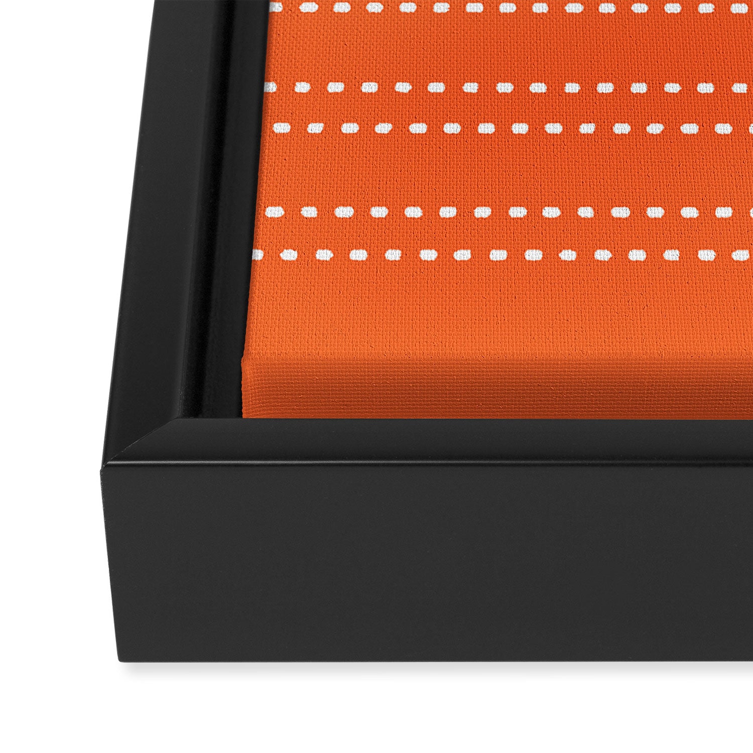 Zoe Dotted Smudge Stripes Minimalist Pattern in Orange and White Framed Canvas Print Gallery Image 3
