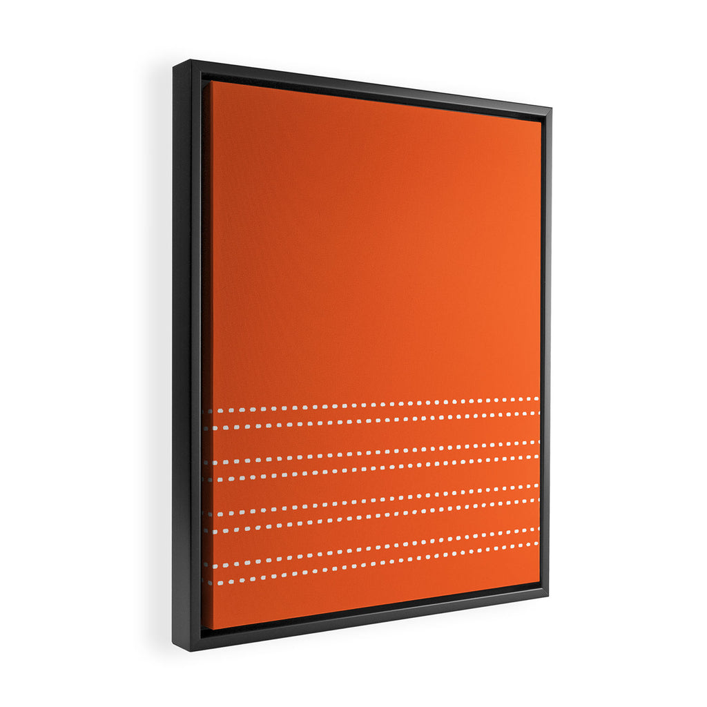 Zoe Dotted Smudge Stripes Minimalist Pattern in Orange and White Framed Canvas Print Gallery Image 2