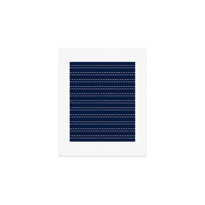 Zoe Painted Dot Striped Pattern in Nautical Navy Blue and White Art Print Gallery Image 1