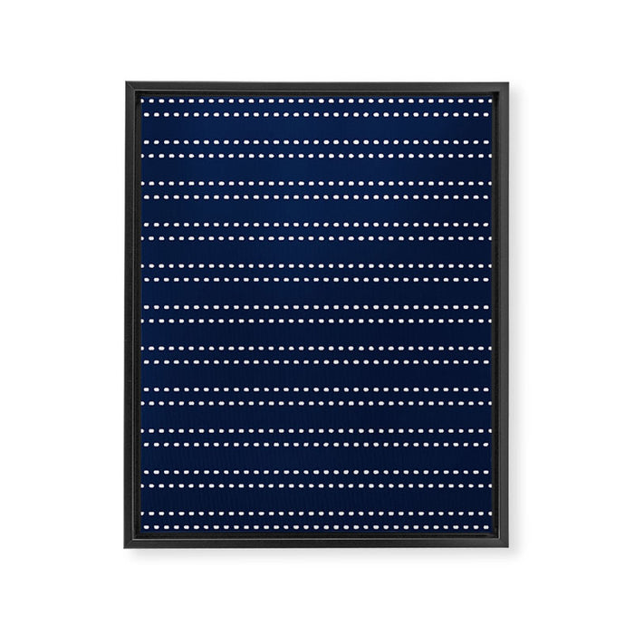 Zoe Painted Dot Striped Pattern in Nautical Navy Blue and White Framed Canvas Print Gallery Image 1