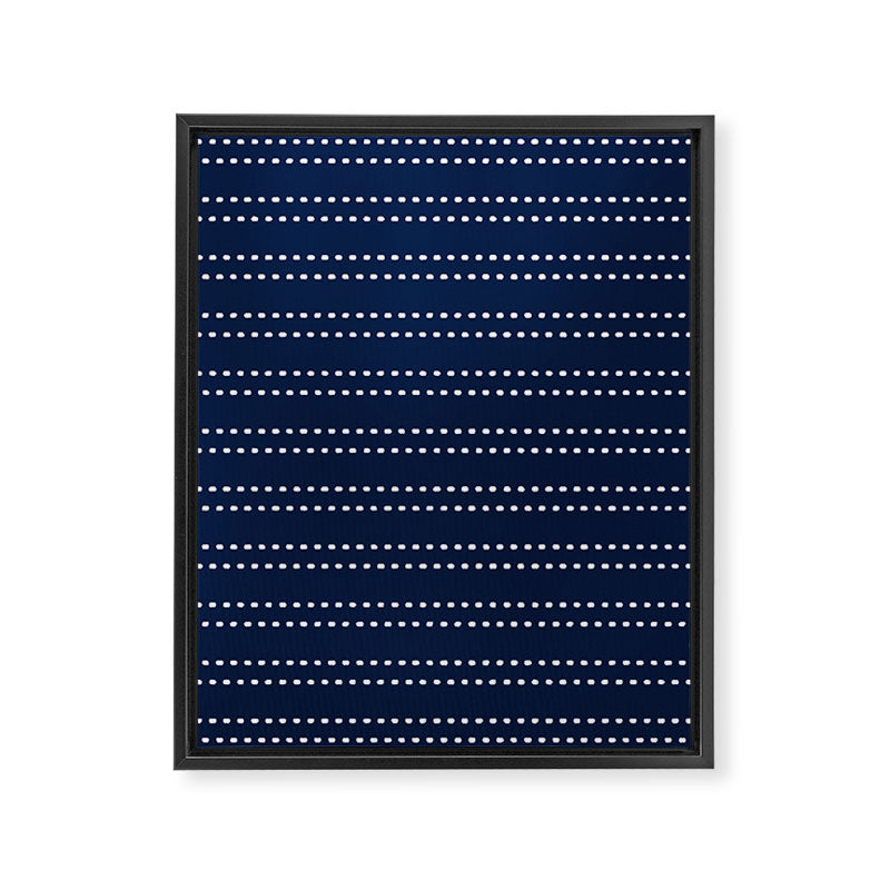 Zoe Painted Dot Striped Pattern in Nautical Navy Blue and White Framed Canvas Print Gallery Image 8